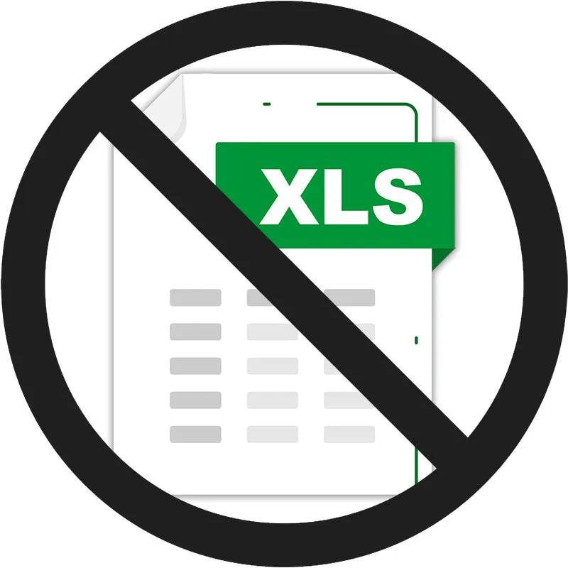 A spreadsheet file icon crossed out by a black prohibition sign